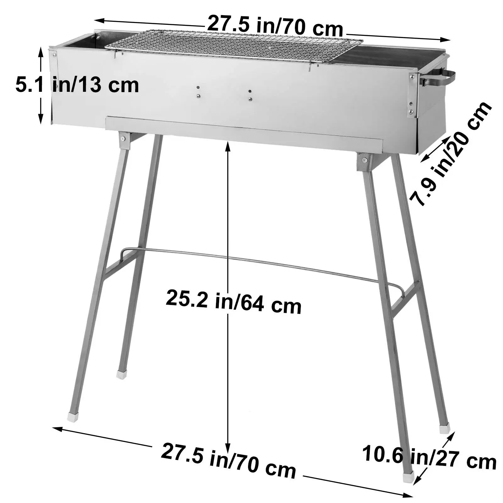 Anhon Tragbare Holzkohle BBQ Grill 80x17 cm Edelstahl Kebab Perfekt für Outdoor-Barbecue Camping (80 * 17 cm)