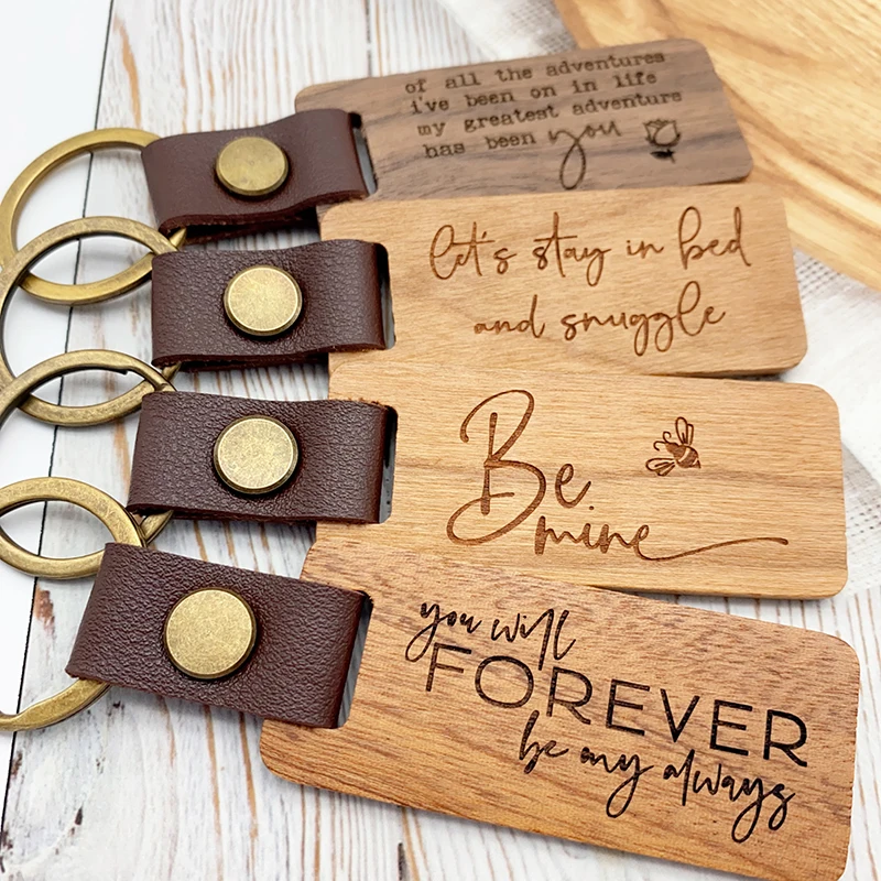 12 Love Quotes Key Ring Laser Engraved Wooden Keychain Sweet Words Bag Pendant Meaningful Gift to Him or Her Anniversary Wedding