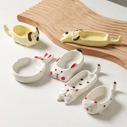 6pcs Set Cartoon Puppy Sauce Dish Household Ceramic Crafts Chopstick Holder Snacks Small Plates Seasoning Dishes Decorative