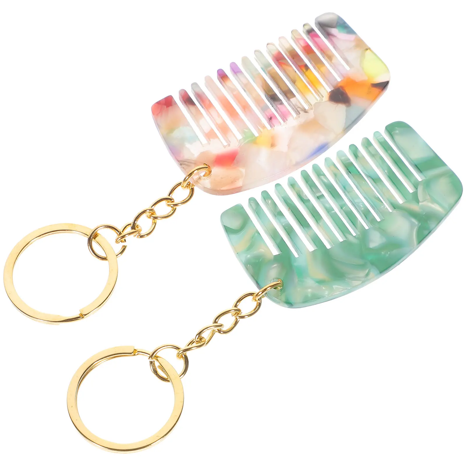 2Pcs Mini Comb Keychain Premium Material Trendy Design Functional Hair Detangler Wide Tooth Comb for Curls Wet Hair Travel