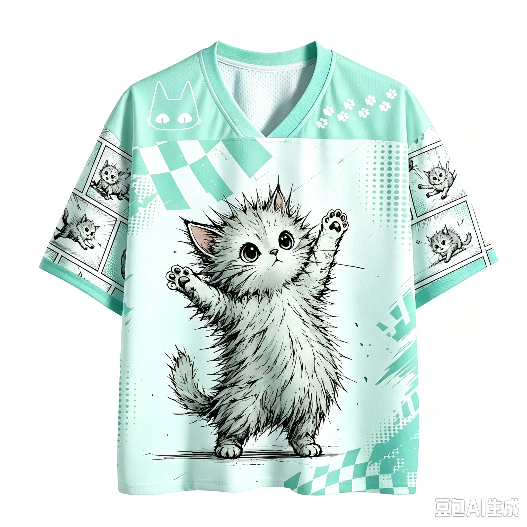Harajuku Kirschblüten-Katzenpfoten 3D-Druck Sport Schnelltrocknend Atmungsaktiv Herren V-Ausschnitt T-Shirt Outdoor Street Casual Eltern-Kind-Kleidung – Detail 12