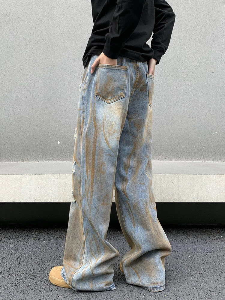 REDDACHiC Dirty Wash Blue Baggy Jeans Men Loose Fit Casual Harajuku Hip Hop Trousers Straight Wide Leg Pants Y2k Vintage Clothes