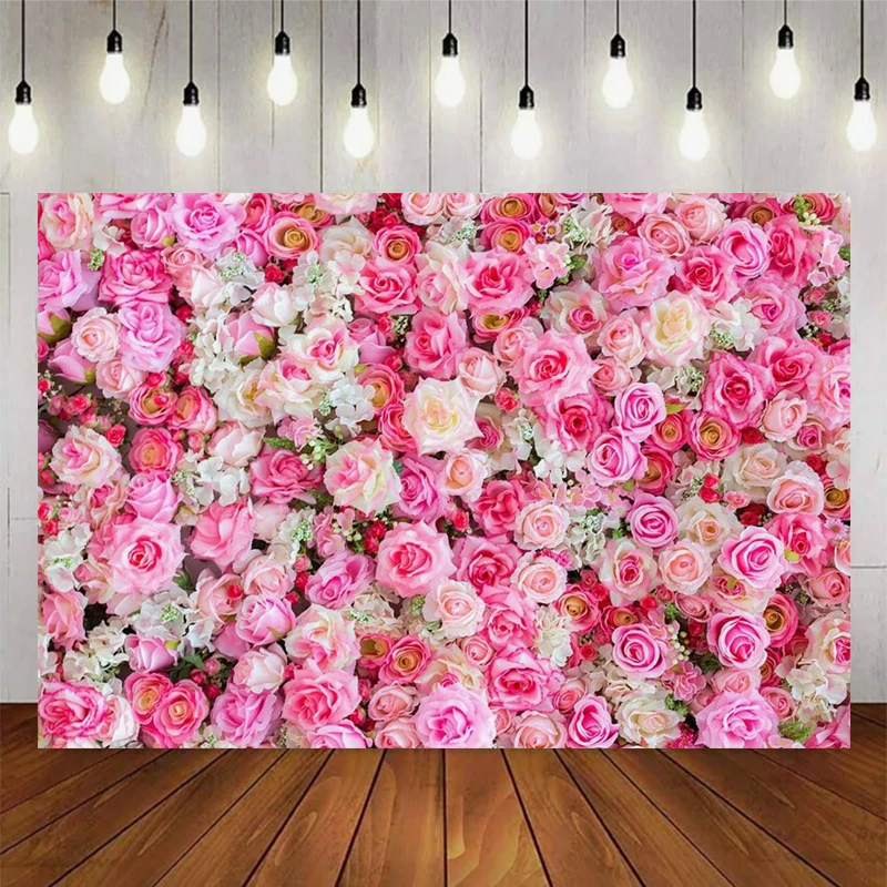 Pink Rose Wall Theme Background Romantic Wedding Bridal Party Baby Shower Photography Vinyl Background  Decor Supplies