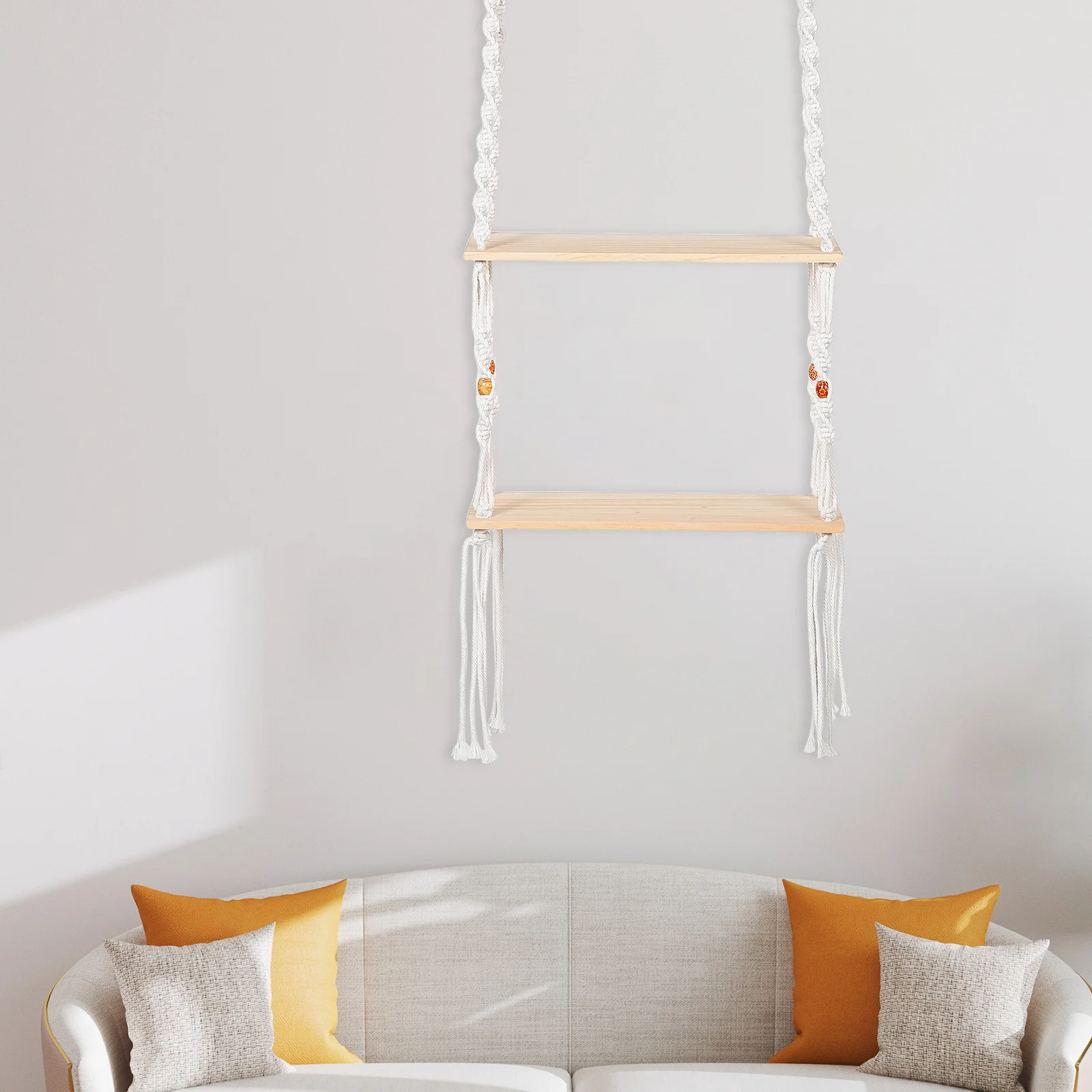 

Macrame Wall Hanging Shelf Double Layer Woven Tapestry Storage Rack For Living Room Bedroom Bathroom Plant Shelf Indoor