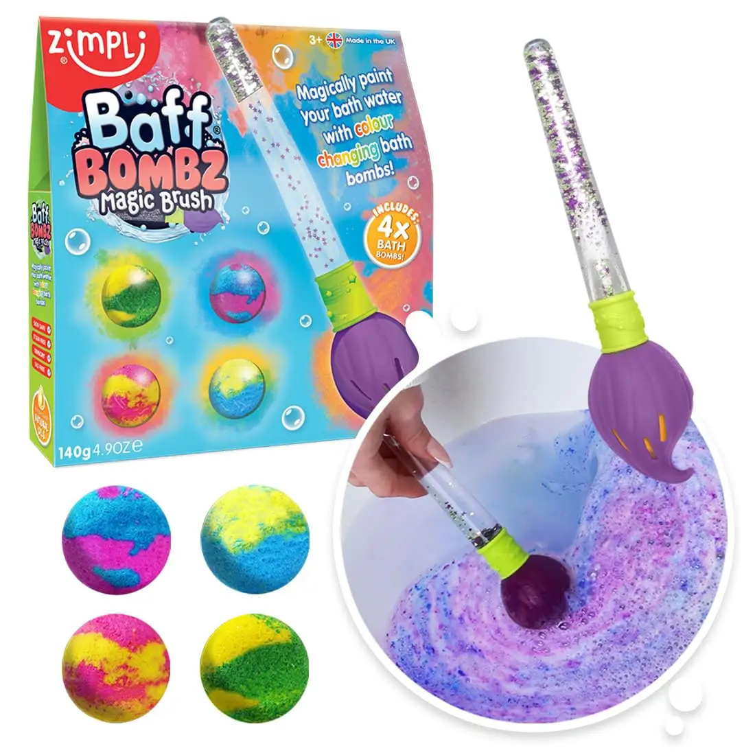 

Magic Brush Bath Bombs Set - 4 Color-Changing Fizzers for Kids, Creative Bath Toy, Moisturizing & Fruity Scented, Fun Gift for Boys & Girls