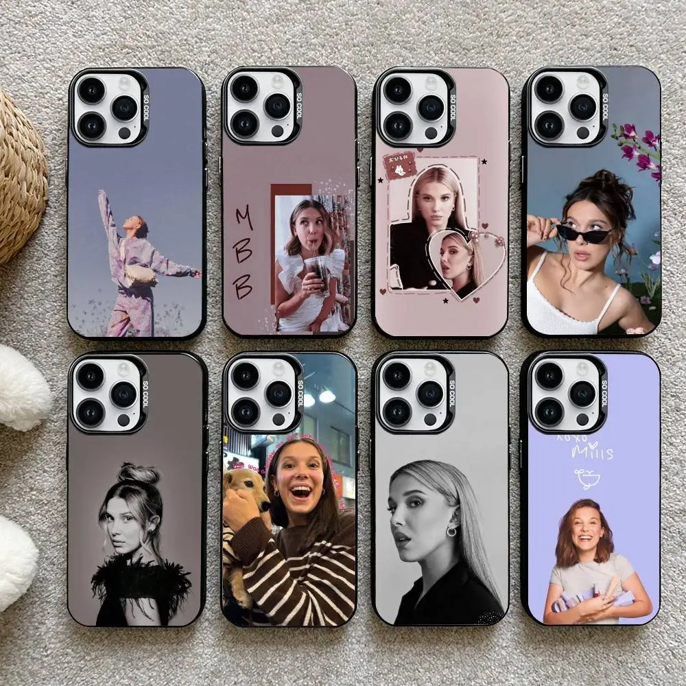 

M-Millie Bobby B-Brown Phone Case For iPhone17, 16,15,14,13,12 Pro Max Black Candy Matte Shockproof Cover