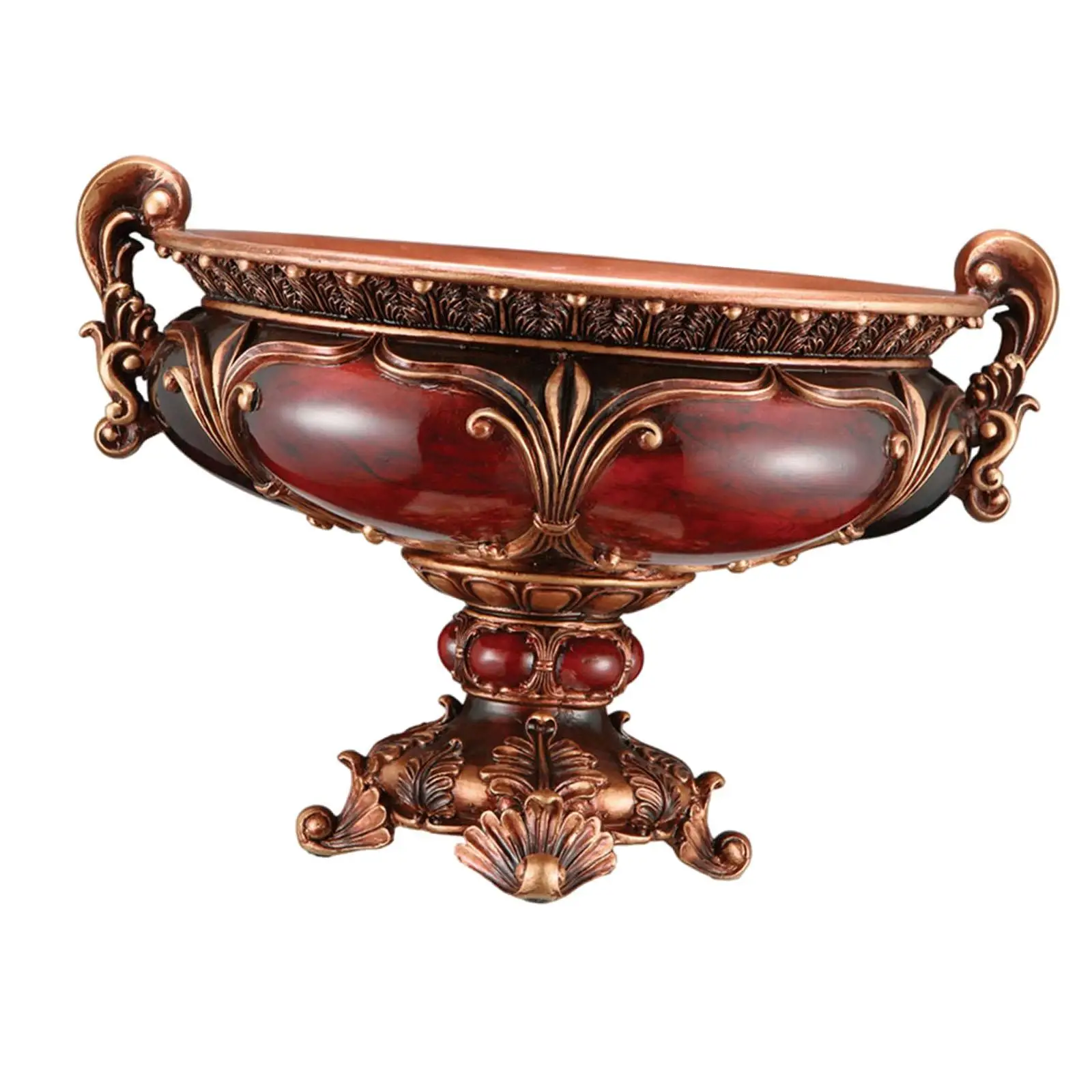 

Elegant 10" Polyresin Fruit Bowl, Design in Two Brown Shades with Red