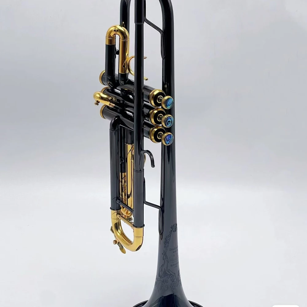 High-end trumpet musical instrument in B-flat flat black brass musical instrument with accessory case can be customized