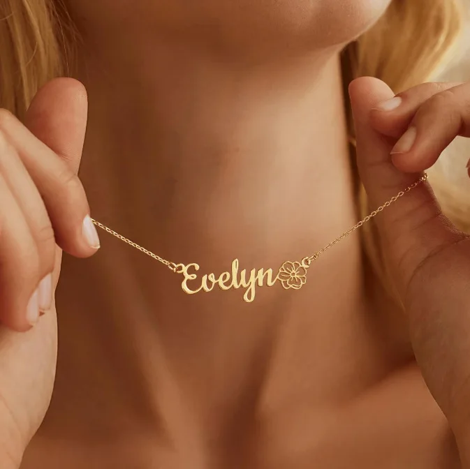 

DOREMI Custom Name Necklace With Birth Flower Pattern Personalized Name Necklace For Women Exquisite Birth Flower Fine Necklace