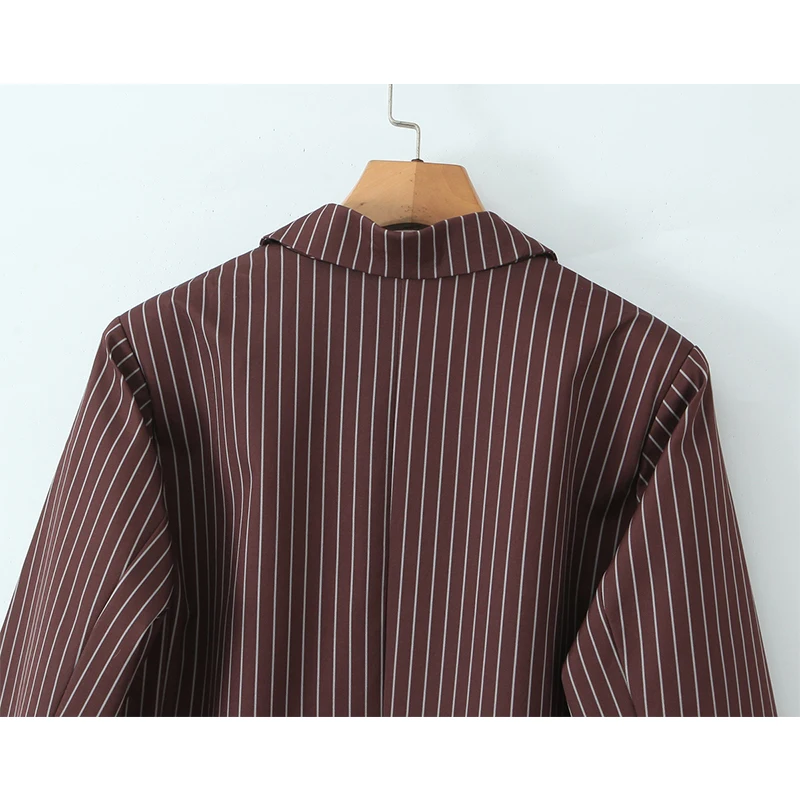 مزاجه البني مخطط تنوعا السترة للنساء طويلة الأكمام واحدة الصدر فضفاضة دعوى سترة الإناث معطف ربيع الخريف