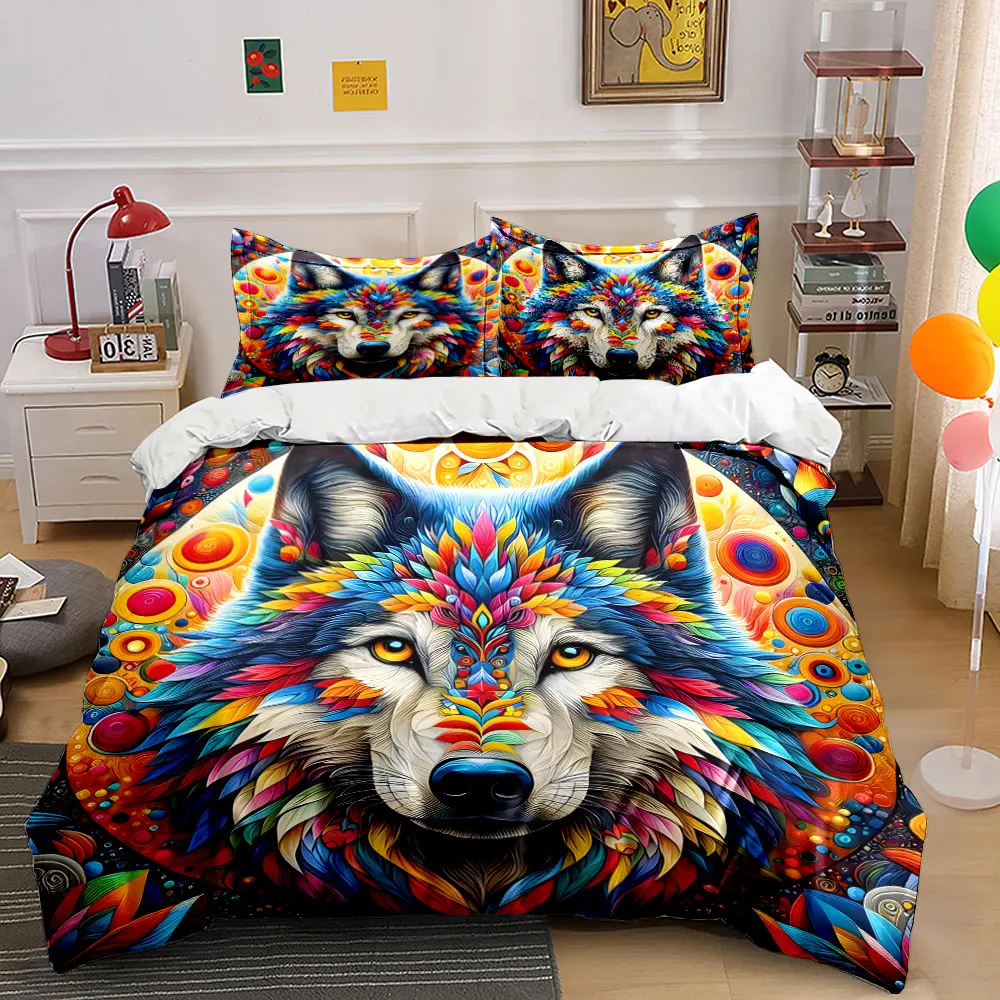

Colorful artistic wolf design Print Soft Comfortable Duvet Cover Bedding Set Included 1*Duvet Cover 2*Pillowcases Luxury gifts