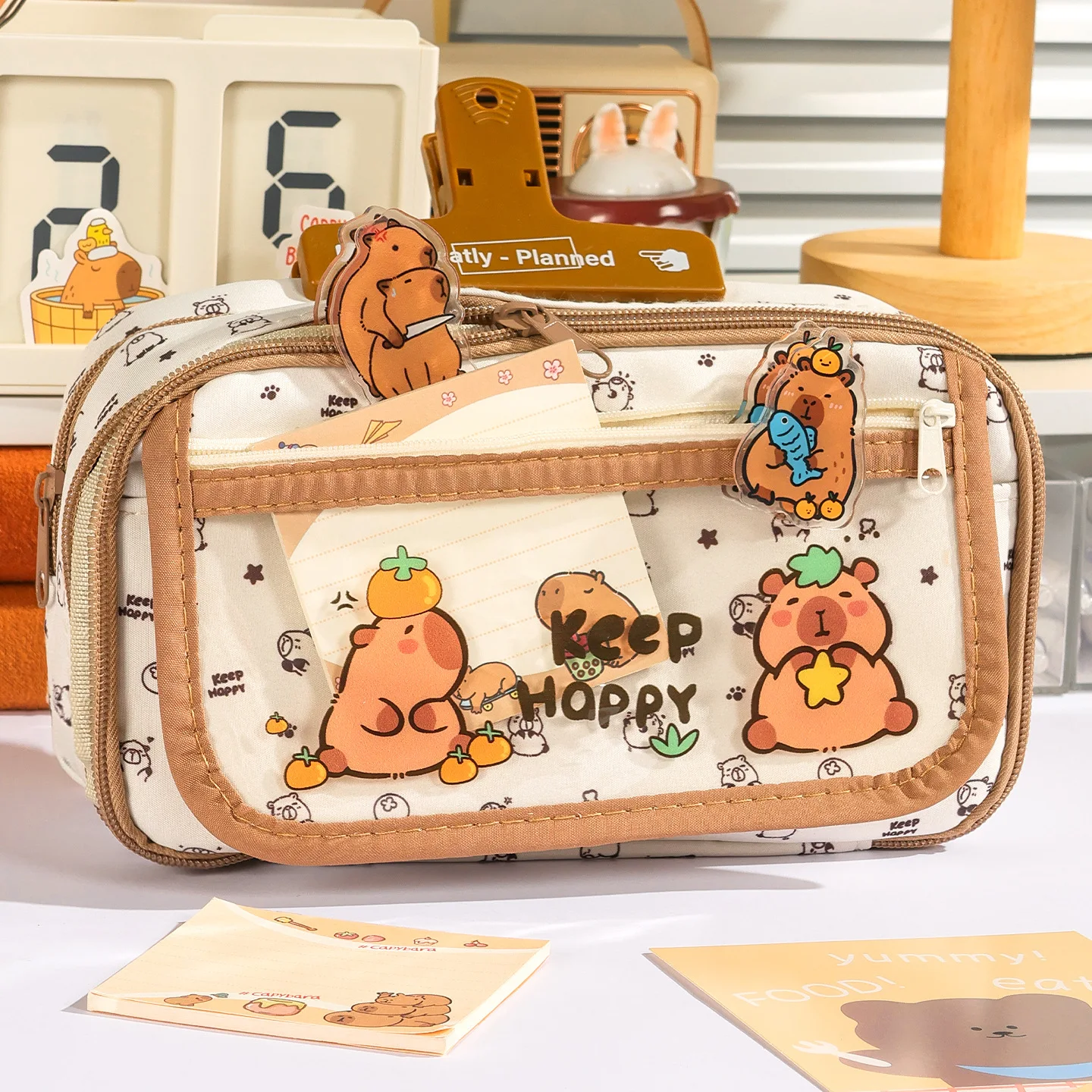 Kawaii Cartoon Pencil Case Front Pocket Large Capacity Pencil Bag Stationery Pouch For Girls Daily School Learning Storage