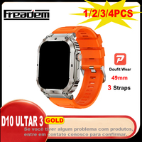 D10 Ultra 3 Gold Smart Watch 49mm BT Call Wireless Charging 3 Straps Alarm Messages Reminder Sports Men Smart Watch Gold 2024