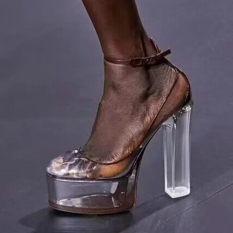 Transparent Platfrom Patchwrok Sandals Sexy Pointed Toe Square Heel Cover Heel Customized New Arrivals Fashion Women Shoes