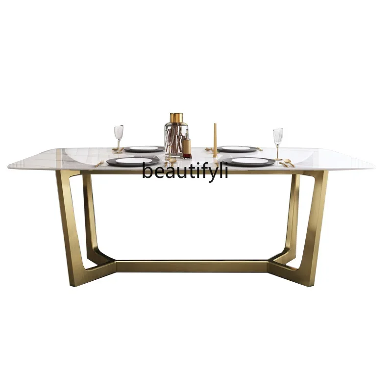 

Light luxury rock slab dining table household small apartment modern simple rectangle, Nordic dining table and chair combination