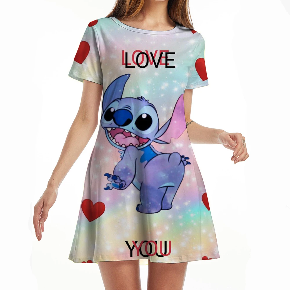 

Women Summer Style Feminino Vestido T Shirt Disney Stitch print Casual Plus Size Ladies Dress Woman's Dresses Summer