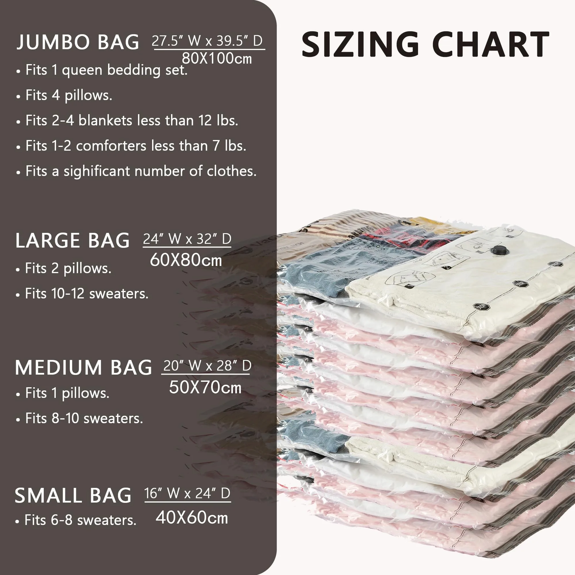 Vacuum Storage Bags, Space Saver Bags for Comforters Blankets Organizer for Clothes Hand Pump Not Included Wardrobe Organisers