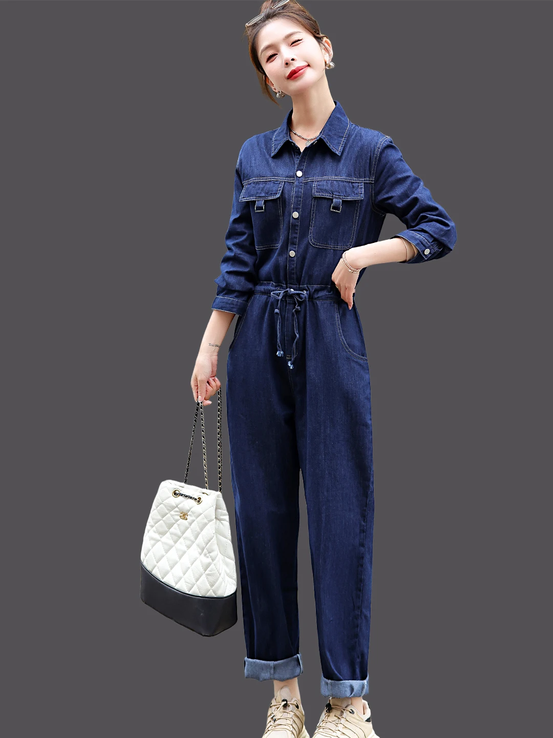 

Женские джинсовые комбинезоны для весны и осени с завышенной талией, утягивающие, модные, для повседневной носки, из смесового хлопка, рабочие брюки