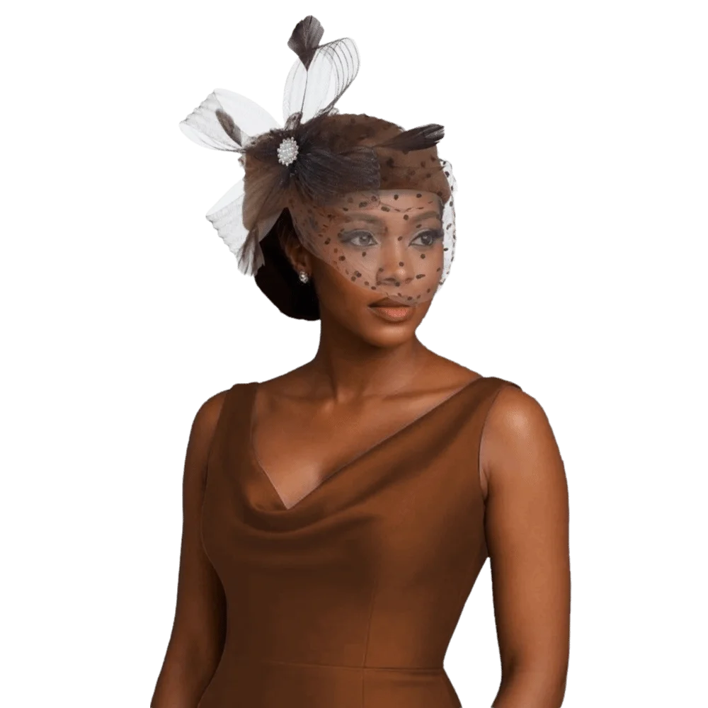 Vintage Elegant Feather Mesh Fascinator Hat Polka Dot Veil Elegant Style Bridal Beret Polyester Ready to Wear Head Wrap Banquet