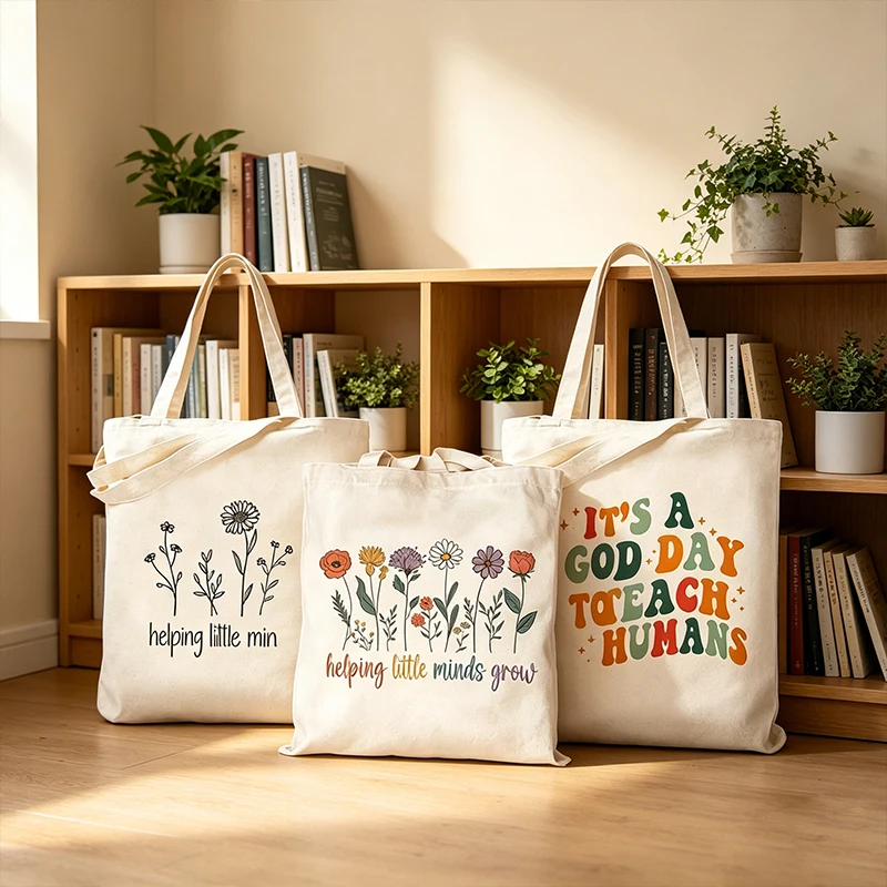 Helping Little Minds Grow Canvas Tote Bag Teacher Appreciation Gifts Back To School Accessories Aesthetic Travel Shopping Pouch