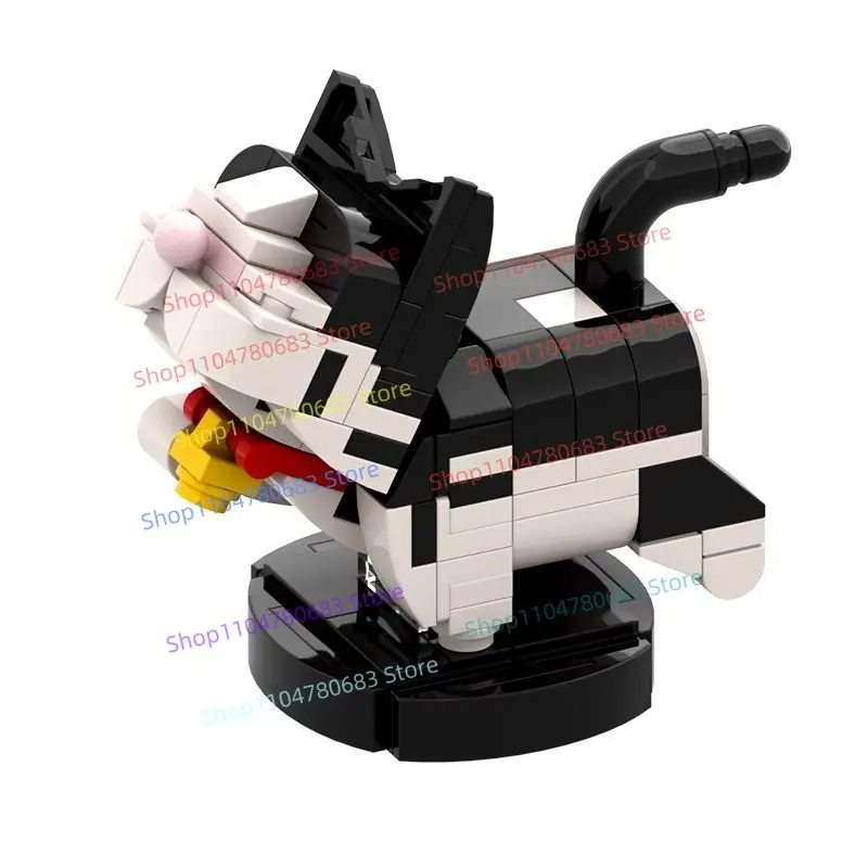 MOC Building Blocks Kawaii Cow Cat Assembly Model Figurine Anime Cartoon Desktop Decor Toy Holiday Gift Hobby Collectible