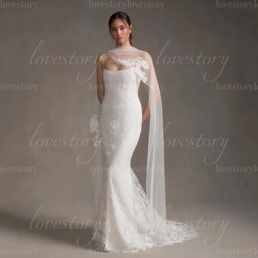Customized Lace Luxury Wedding Dresses Mermaid Spaghetti Straps Bridal Gowns Bride Robes Appliques Modern vestido de novia