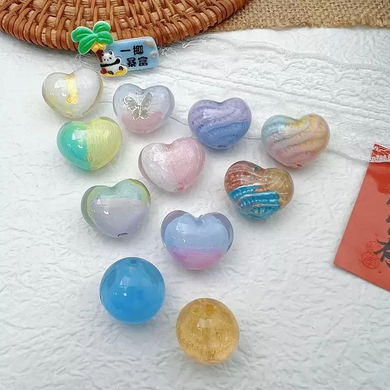 

Min order 20pcs/lot color oil painting effect cartoon hearts shape resin straight hole beads diy jewelry garment accessory
