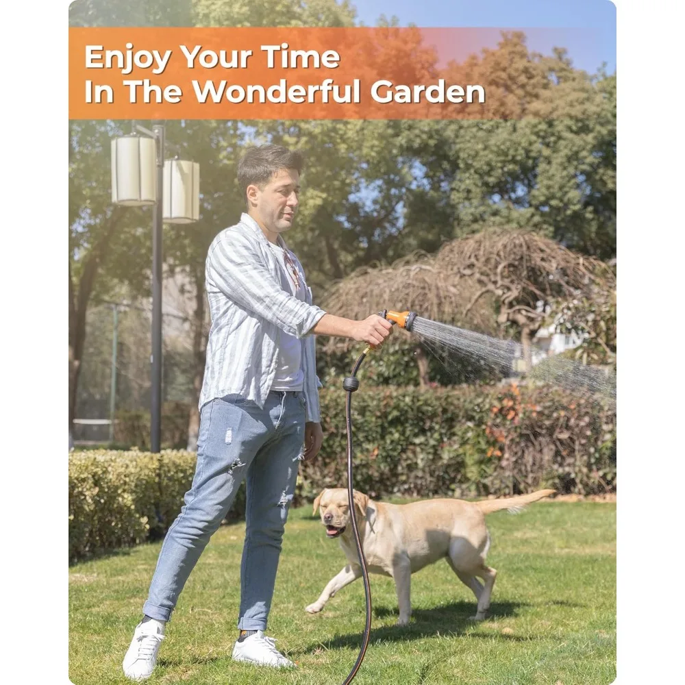 بكرة خرطوم حديقة قابلة للسحب مثبتة على الحائط 5/8 بوصة × 100 قدم مع 9 وظائف فوهة رش أي طول قفل نظام إرجاع بطيء