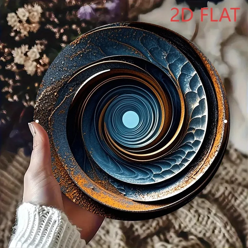 2D Metal Sign, Turquoise Blue Gold Mandala Round Metal Wall Art, 8x8 Inch Boho Concentric Circles for Home Bar Restaurant Decor