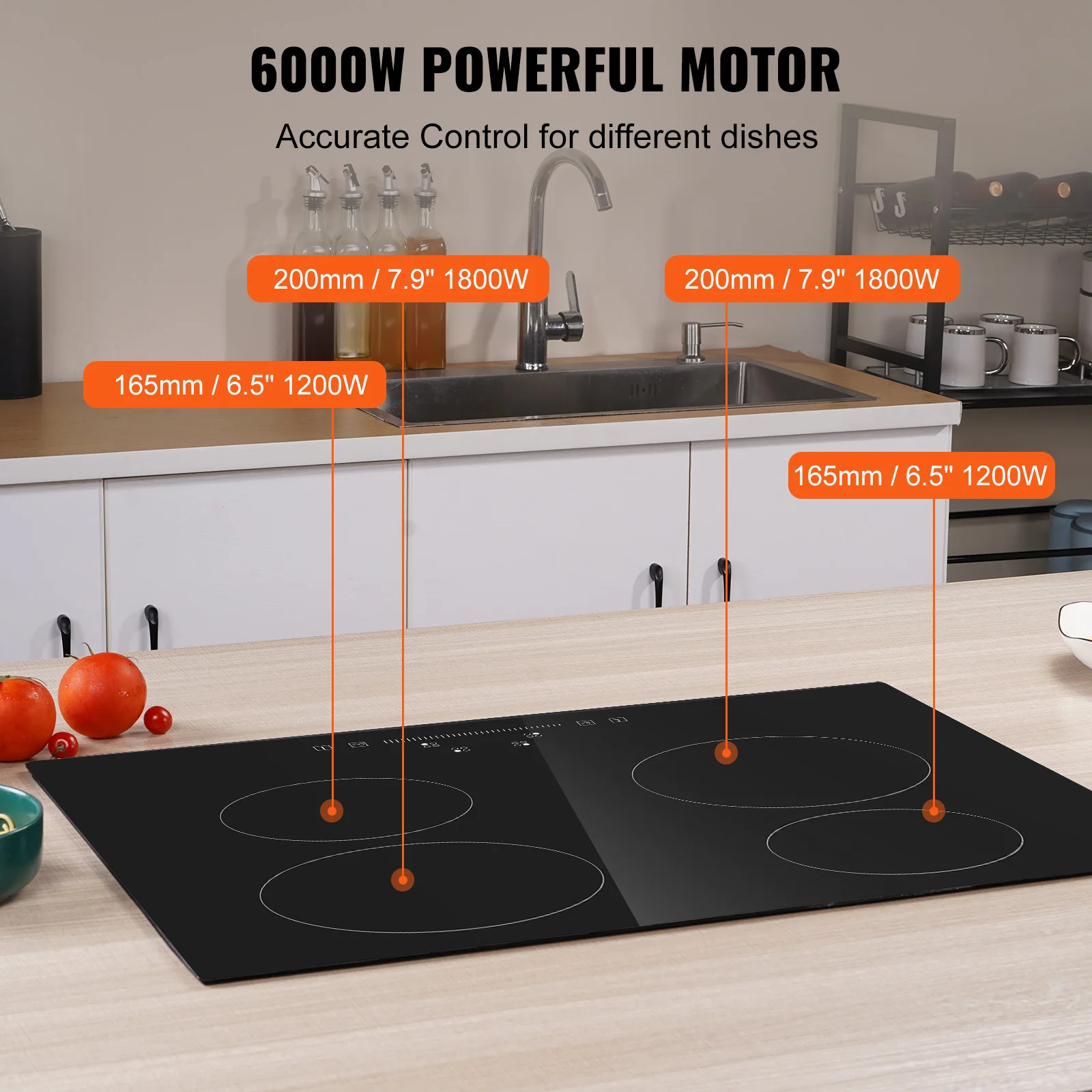 Vevor-ビルトイン誘導ストーブトップ、セラミックガラス、家庭用および商業用調理用の電気コンロ、2バーナー、4バーナー、5バーナー、12インチ、24インチ、30インチ