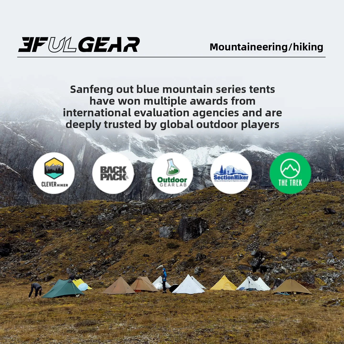3F UL GEAR Blue Mountain Double-person ultra-light 15D silicon-coated poleless tent pyramid tent does not include ground cover view 3