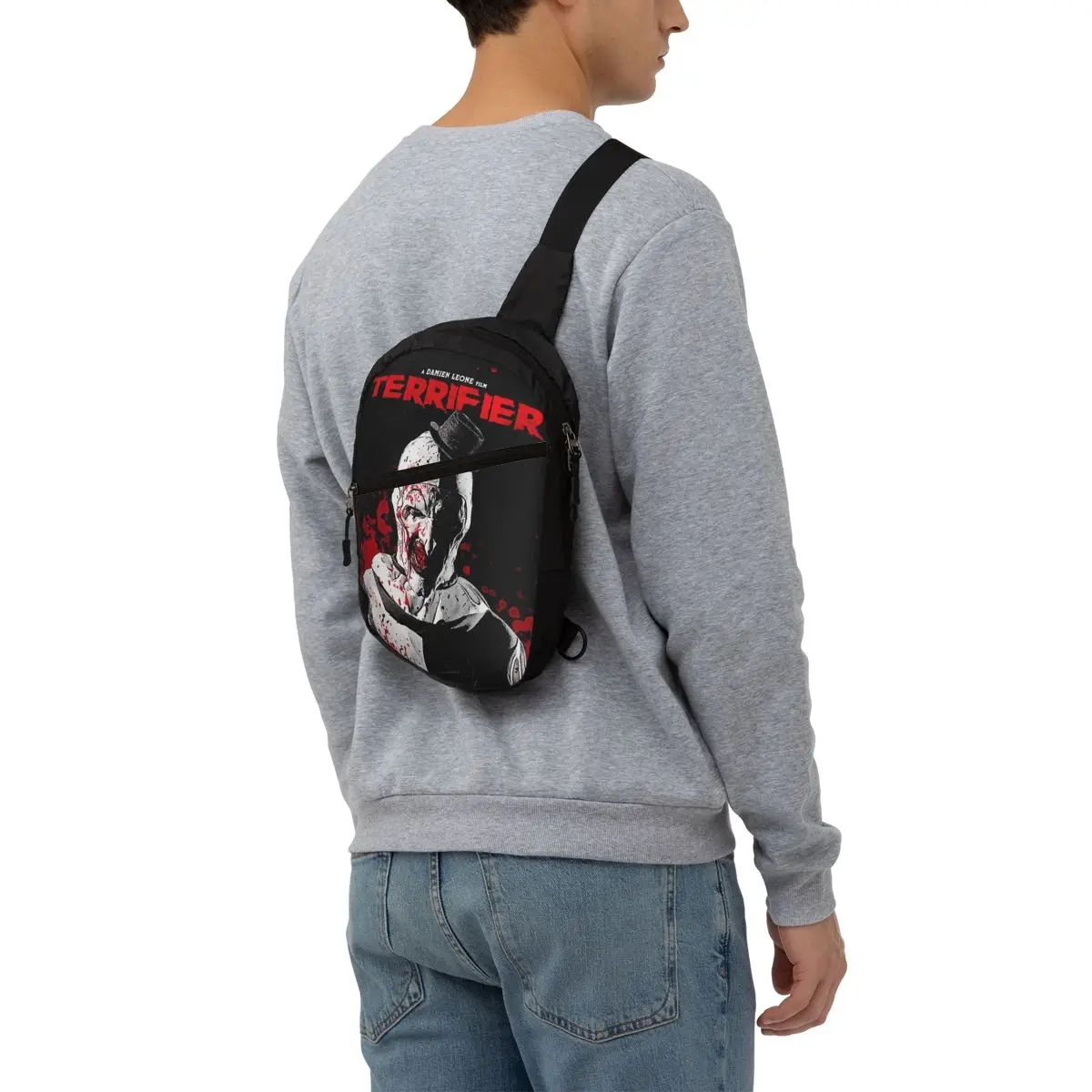 Mode Terrifier Film Schulter tasche für Radfahren Camping Männer Horror Halloween Clown Brust Cross body Rucksack Schulter Tages rucksack