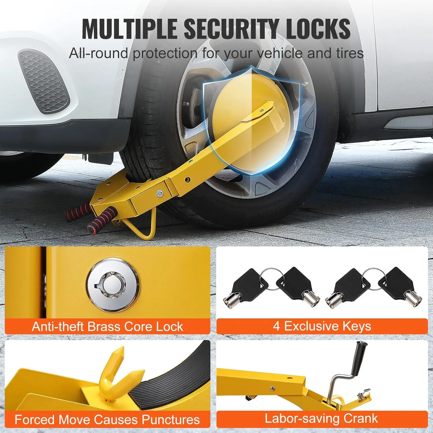 Heavy-Duty Adjustable Tire Lock, 2-Pack Anti-Theft Wheel Clamp for Trailers, Cars, Trucks, SUVs