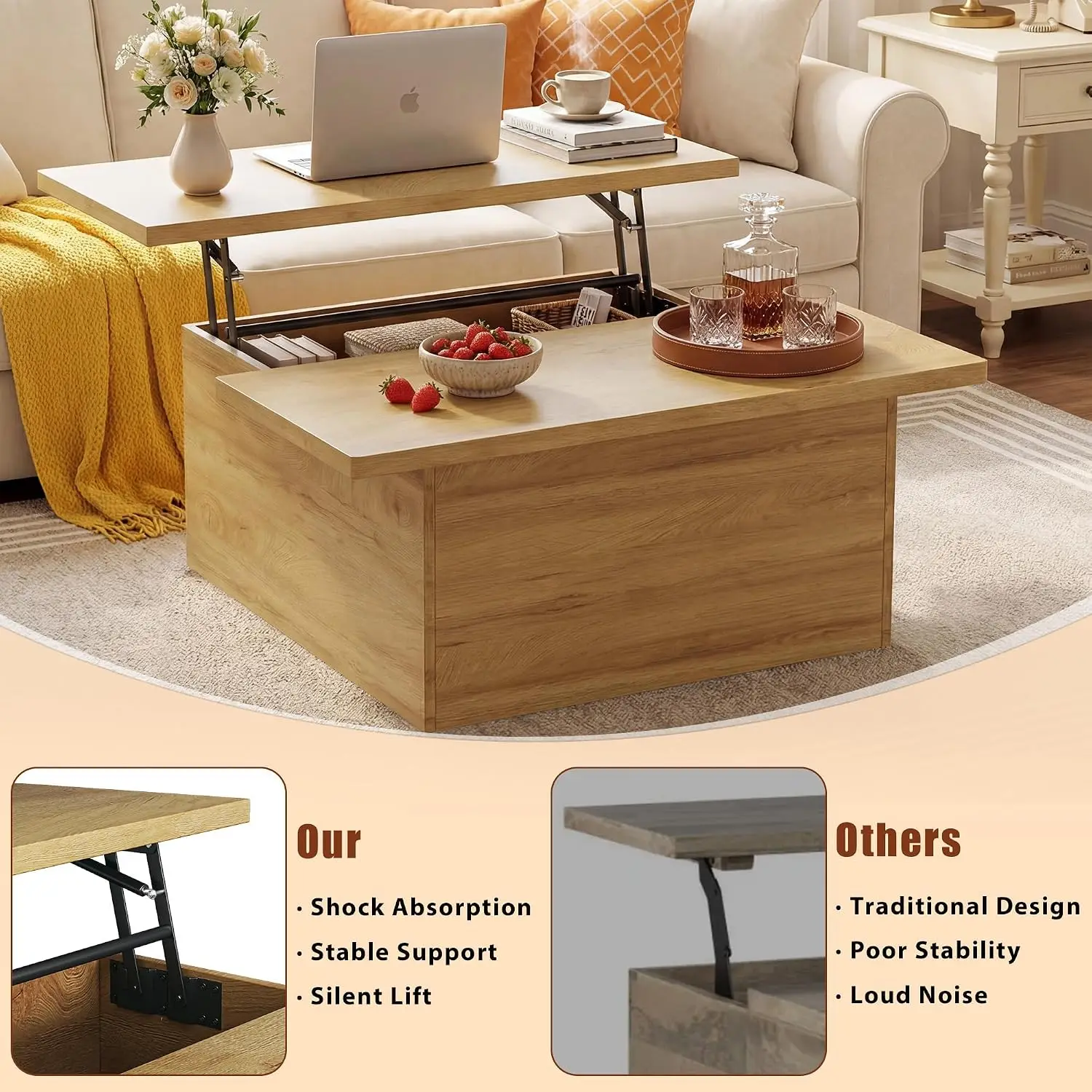 Lift Top Coffee Table 4 in 1 Square Storage 31.5
