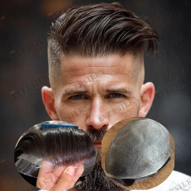 Europese Bruin Blond 80-90 Dichtheid Echt Menselijk Haar Natuurlijke Haarlijn Man Pruiken Licht Gewicht 0.03mm Volledige huid Basis Mannen Toupetje