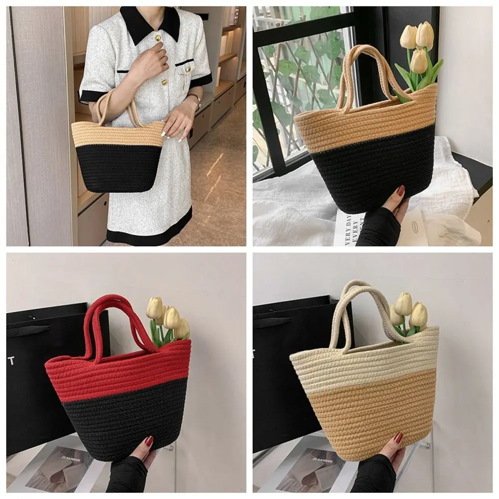 Bolsa de retalhos para mulheres, sacola de grande capacidade, bolsa Ins Weave, bolsa de pulso grande, streetwear estilo coreano