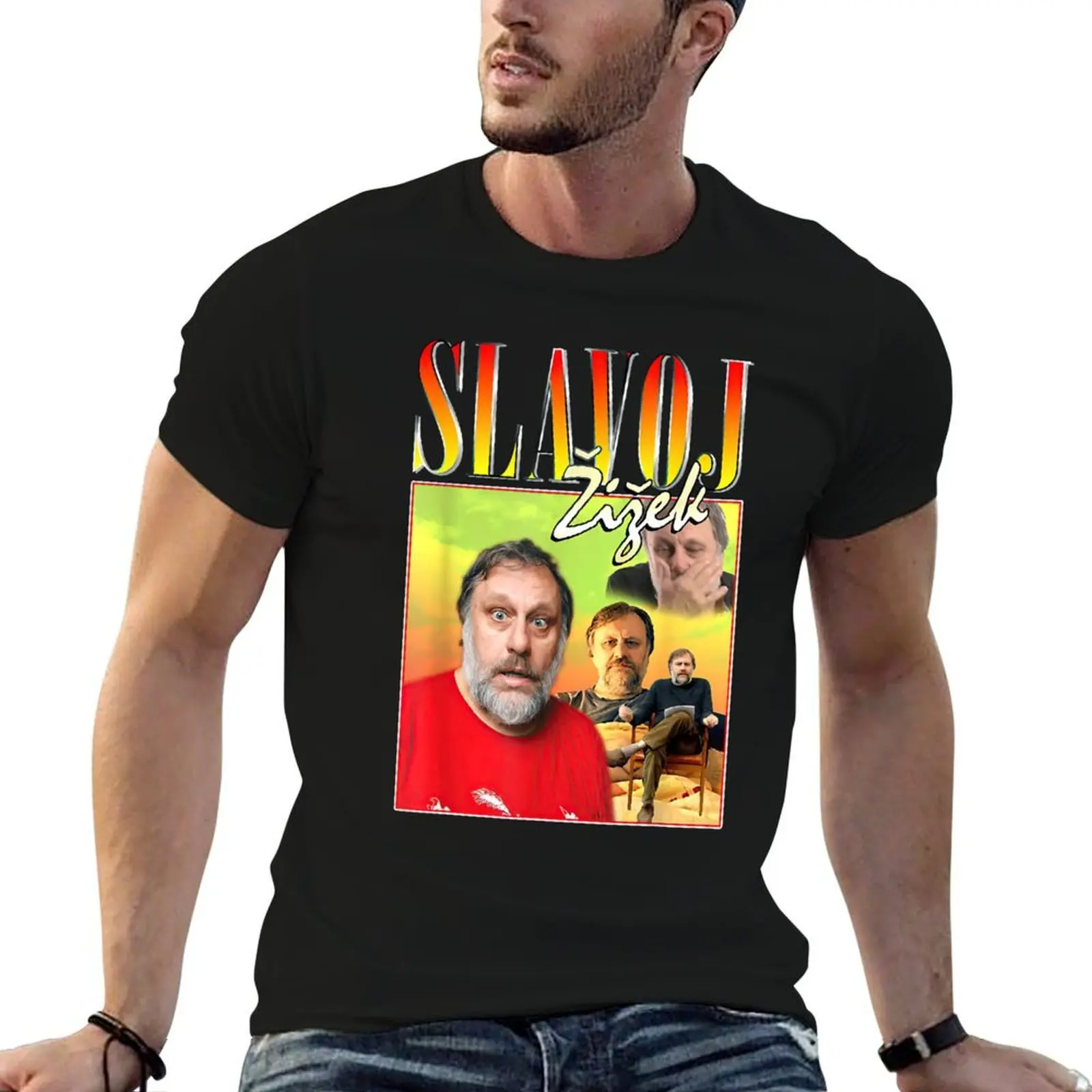Slavoj Zizek 90s Bootleg Rap Homage Leftist Philosopher T-Shirt custom t shirt anime stuff Men's cotton t-shirt