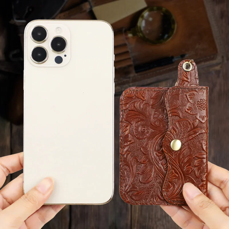 Vintage Genuine Leather Wallets Men'S Women'S Coin Purses Portable Storage Bag Card Holder With Keyring