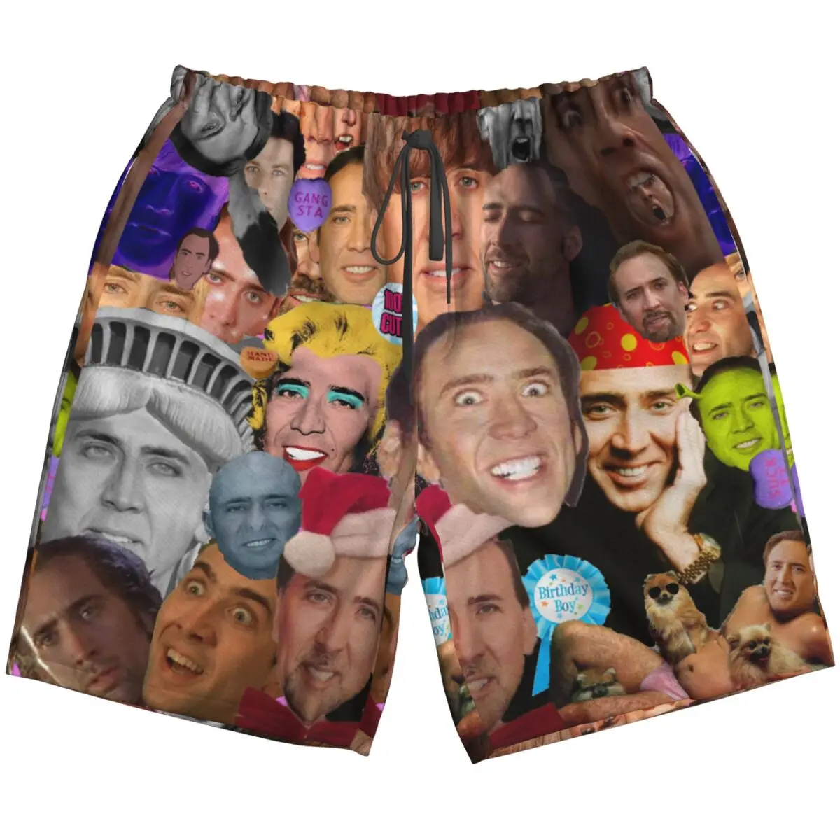 Funny Nicolas Cage Face Collage Fast Dry Trunks For Men Summer Beachwear Swimsuit Low Waist Shorts