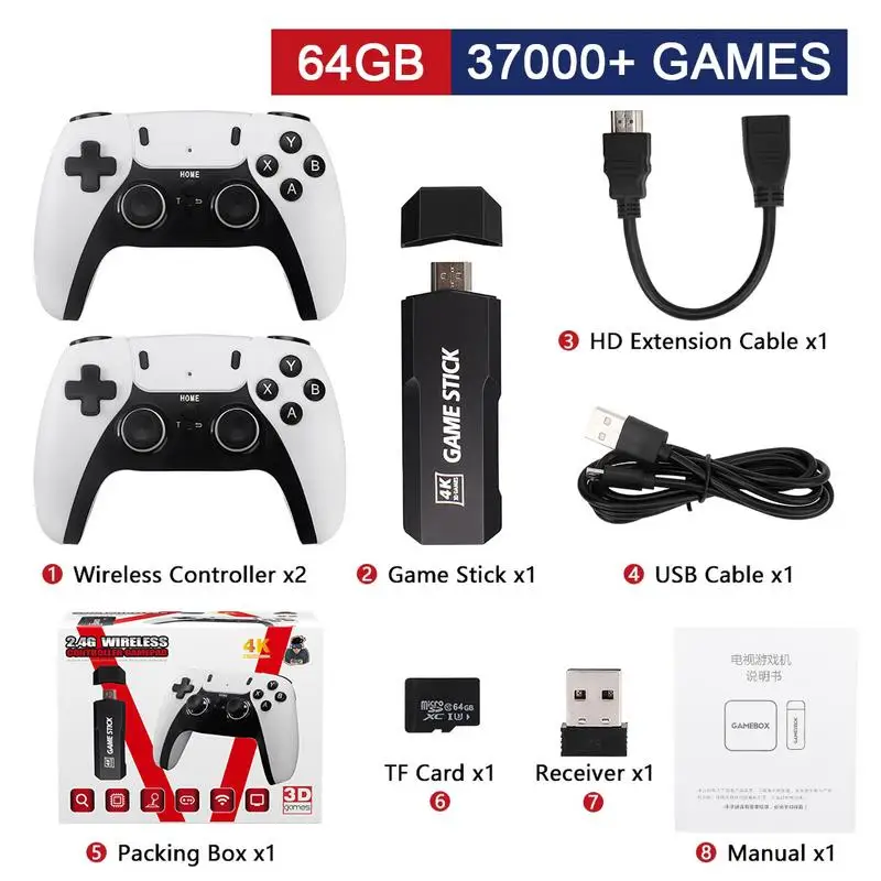 Imagem -04 - Pro-console de Vara de Video Game para Meninos 2.4g Controlador sem Fio Duplo 4k 58000 Jogos 256gb Jogos Retro Presente de Natal Gd10