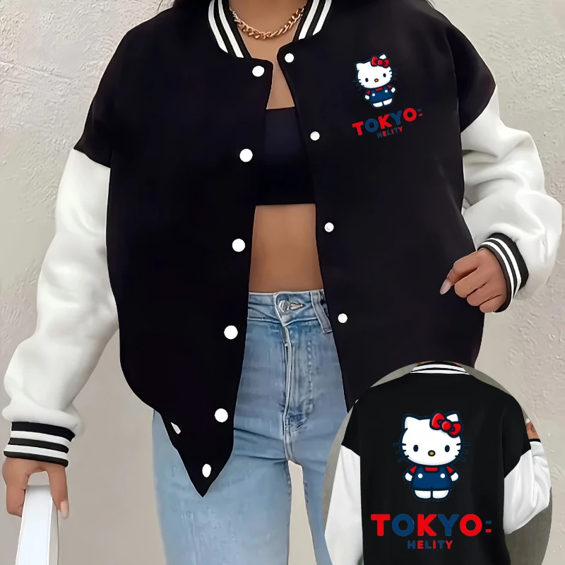 

Sanrio Hello Kitty женская бейсбольная куртка осень и зима новая мужская и женская пары ретро модная уличная одежда