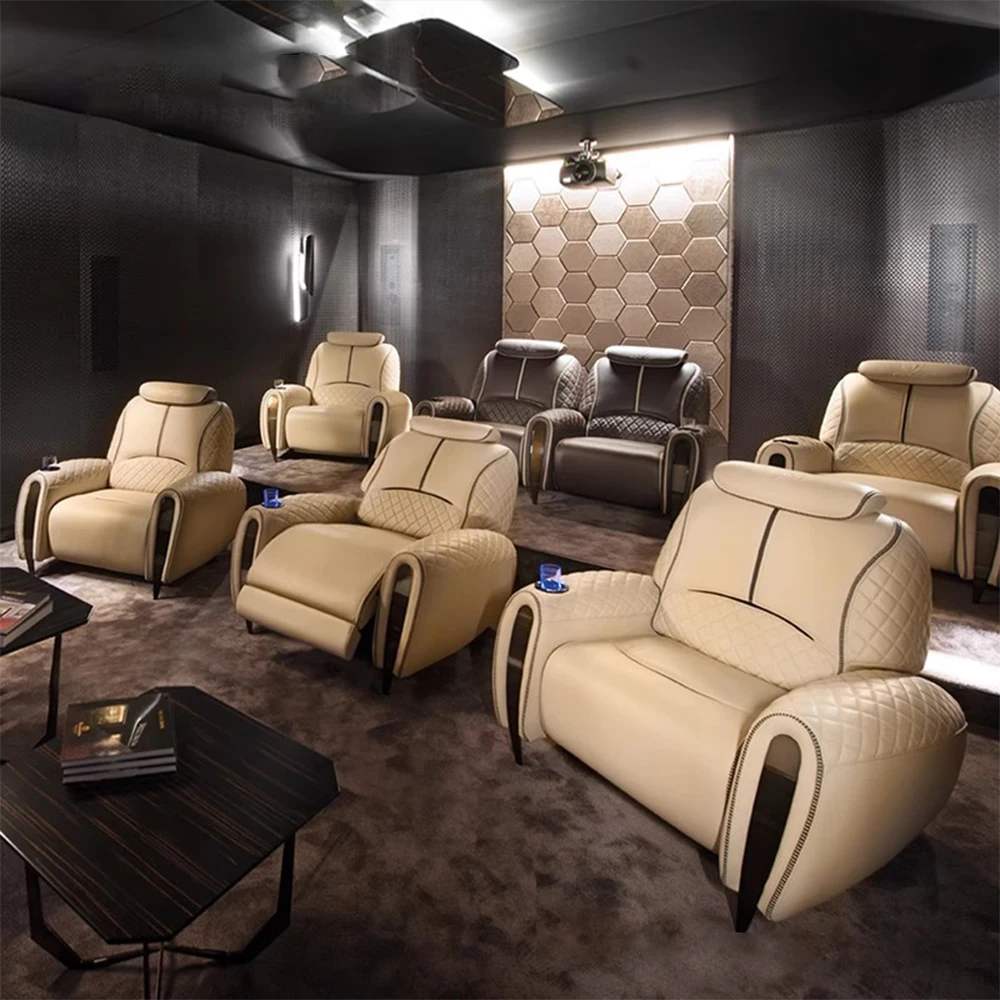 Luxury Electric Recliner Theater Seating Sofa – Modern Home Theater Chairs with LED Lighting, USB, Massage, Cooling Cup Holder