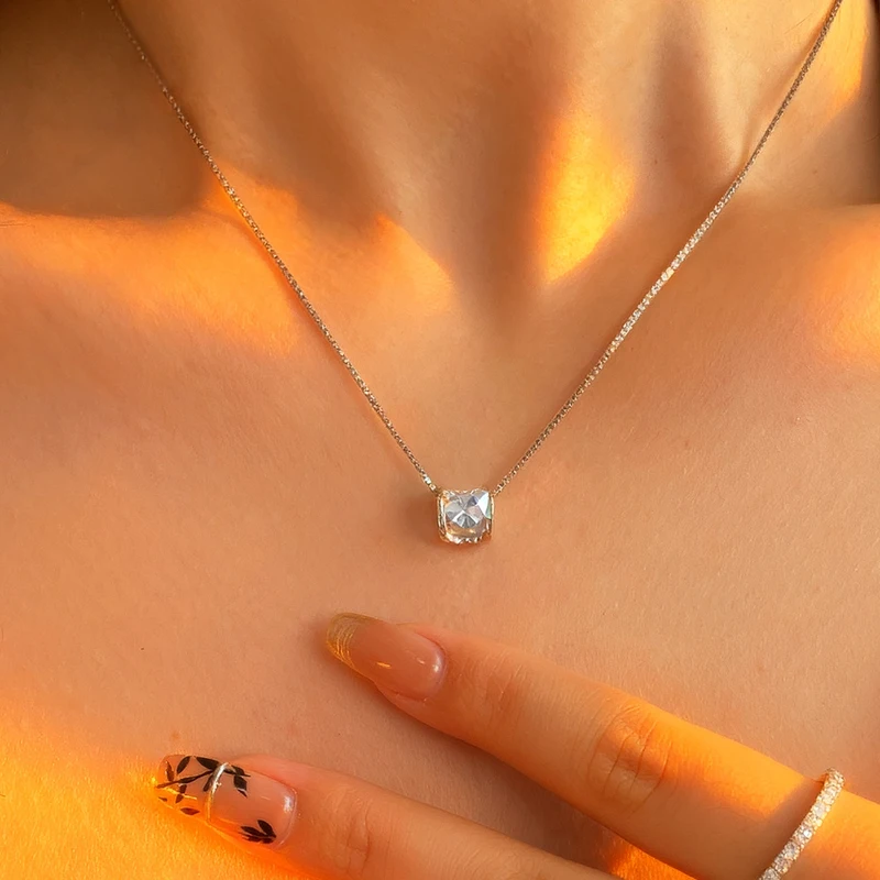 925 Sterling Silver Simple Round Zircon Small Exquisite Heart Pendant Necklace Women Jewelry Gift Choker Multiple Length Choice