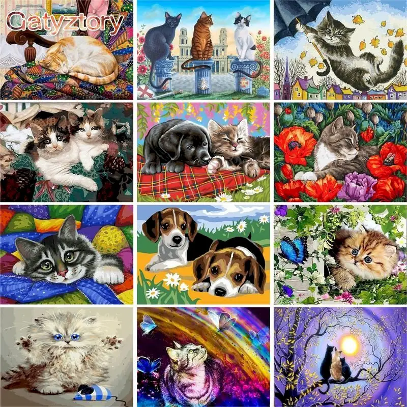 

GATYZTORY 60x75cm Oil Painting By Numbers Cat Animals Paint By Numbers On Canvas Coloring By Numbers Animals Home Decor Pictures