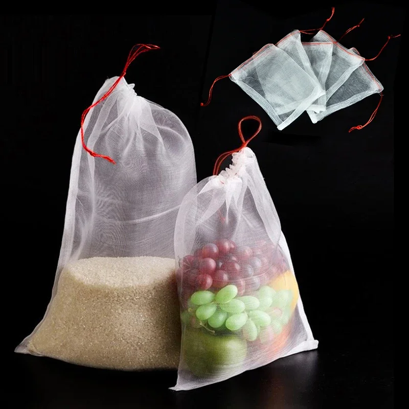 Fruit Vegetables Mesh Bags Drawstring Bags Anti Insects Pests Birds Breathable Bag Reusable Storage Bag Home Kitchen Supplies