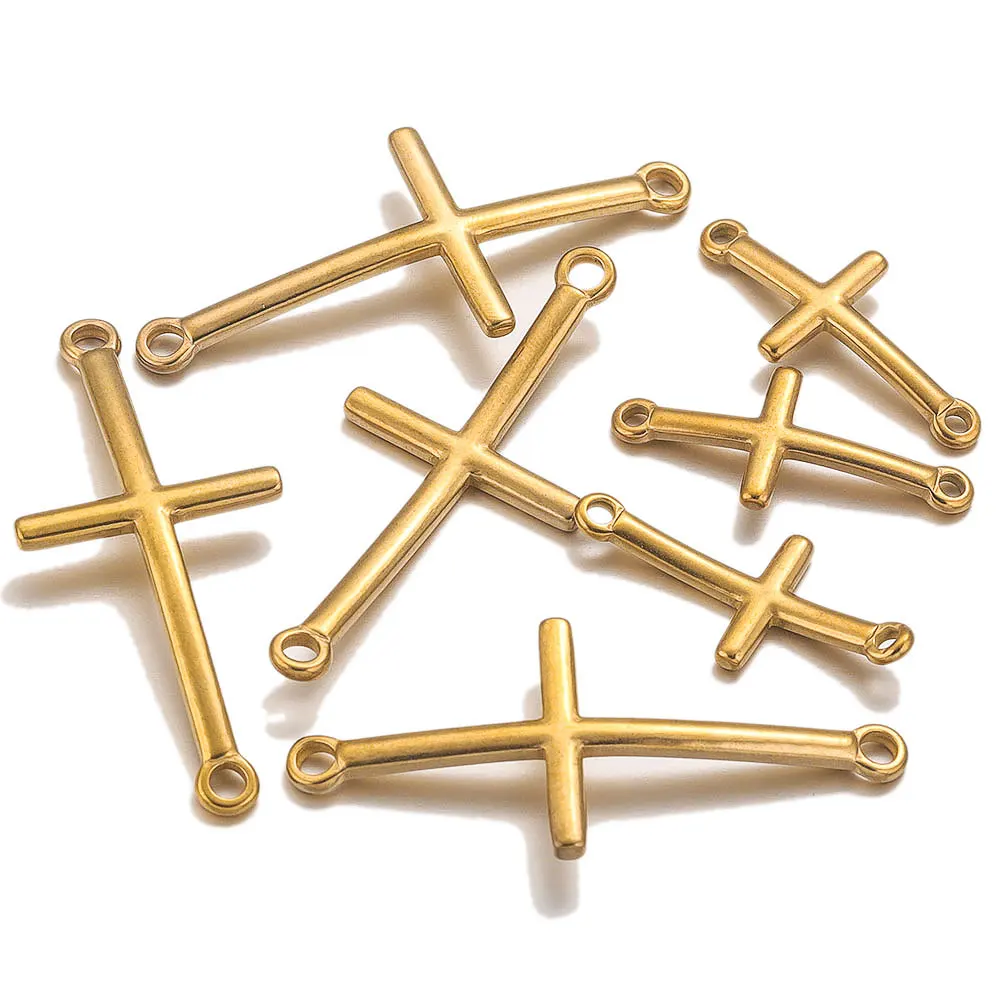 10pcs Stainless Steel Gold Plated Curved Cross Pendant Double Hole Connectors for DIY Bracelet Charms for Jewelry Making Bulk