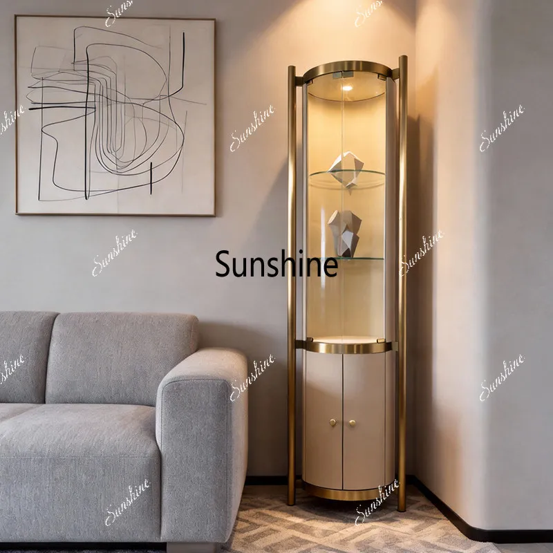 YLH light luxury wine cabinet wall corner living room decorative locker integrated wall solid wood storage