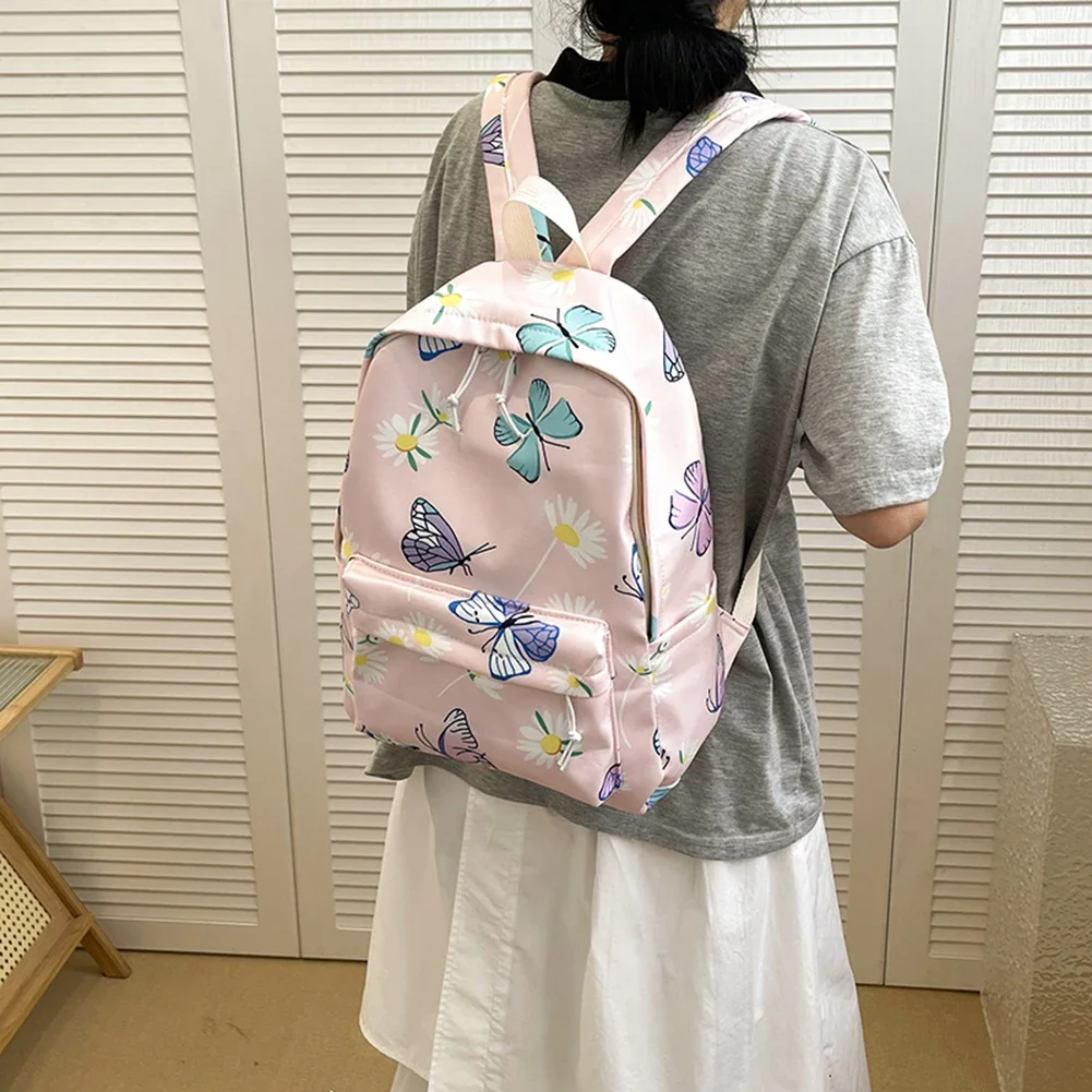 Nylon School Backpack Butterfly Teens School Bag for Girls Backpack Women Bookbags Student Schoolbag Large Black Cute Bagpack