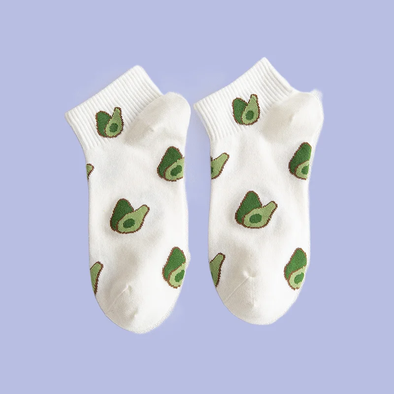 

3/6 Pairs Shallow Mouth Fresh Japanese Spring Autumn Summer Avocado Autumn Short Socks Printed Short Socks Women's Boat Socks