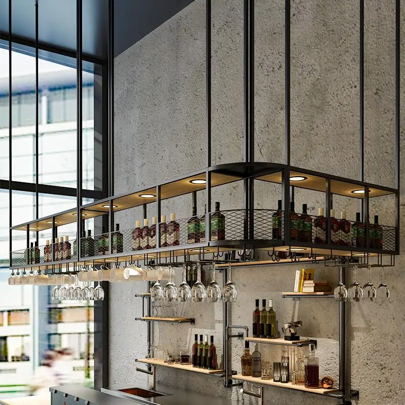 

Вешалка для бара, вешалка для бокалов в индустриальном стиле, барная столовая, подвесной шкаф для красного вина из кованого железа, перевернутая повесить